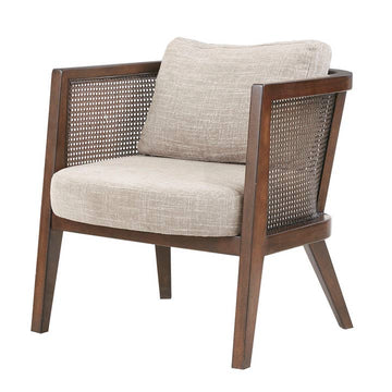Authentic Natural Cane Inset Barrel Style Accent Chair