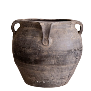 Atelier Vintage Found Black Grey Pot with Handles