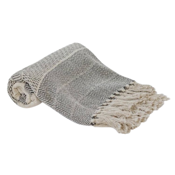 Stiped Cotton Blanket With Embroidered Design and Fringes