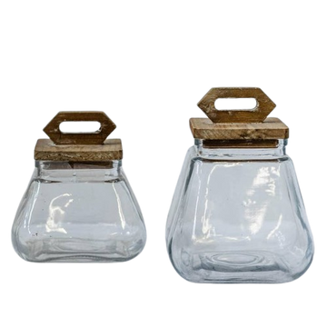 Glass Container With Wooden Lid, Large