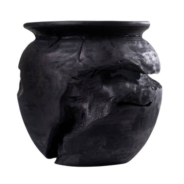 Ross Distressed Ebonized Rounded Wood Vessel Bowl