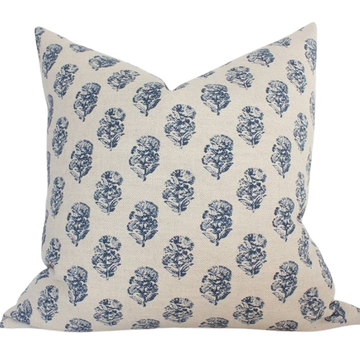 Navy Blue Floral Pillow, Cream Blue Throw Pillow | Owen