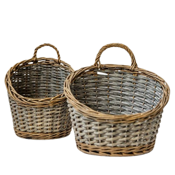 Wooden Woven Baskets, Set of 2