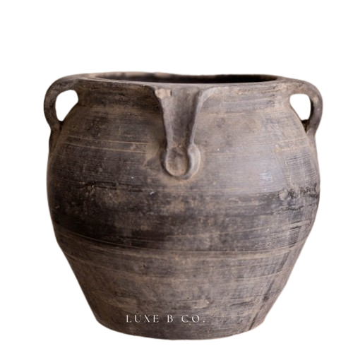 Atelier Vintage Found Black Grey Pot with Handles