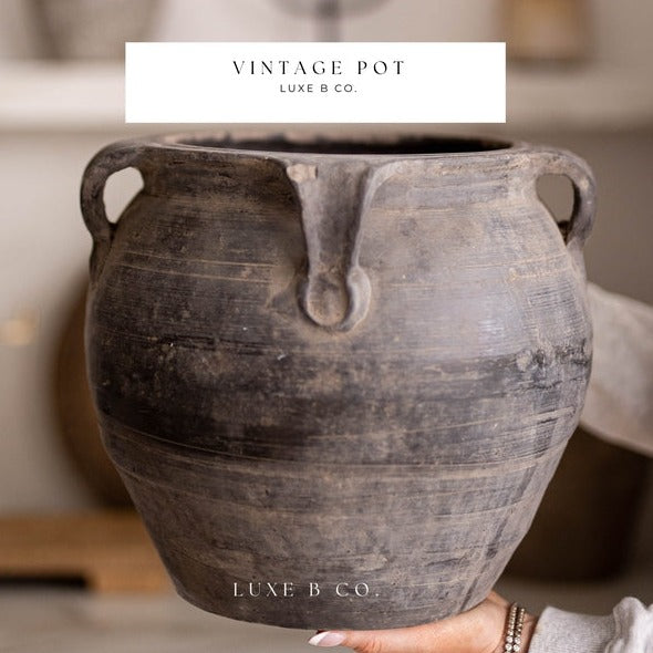Atelier Vintage Found Black Grey Pot with Handles