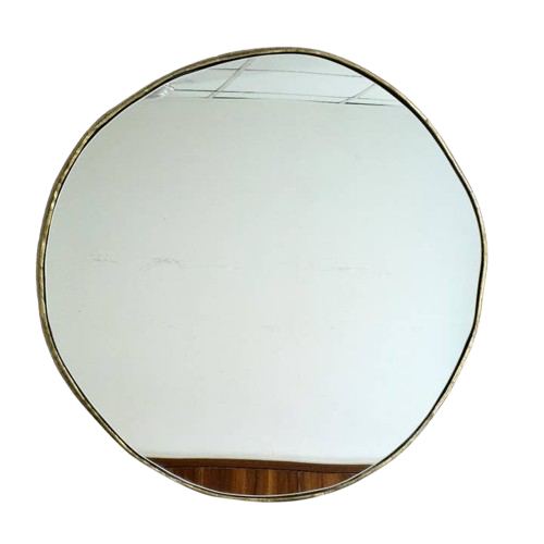Organic Wall Mirror w/Plain Glass Brass Antique Dia 34.50"