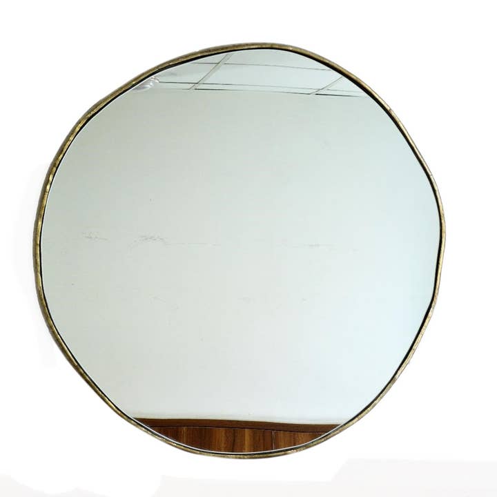 Organic Wall Mirror w/Plain Glass Brass Antique Dia 34.50"
