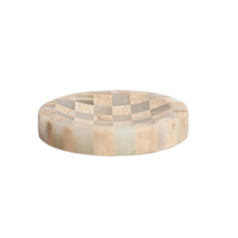 Checkered Travertine & Marble Soap Dish