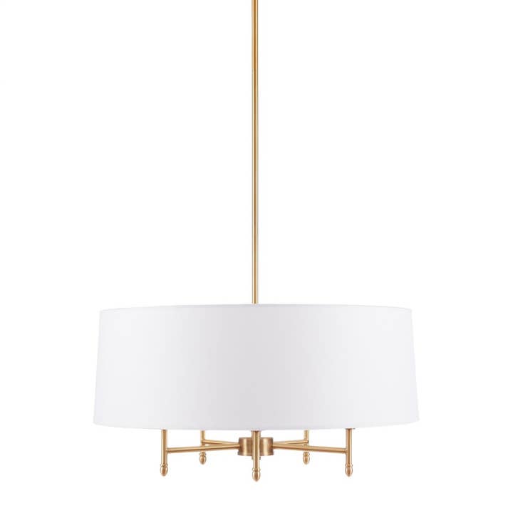 Gold Metal White Shade 5-Bulb Chandelier