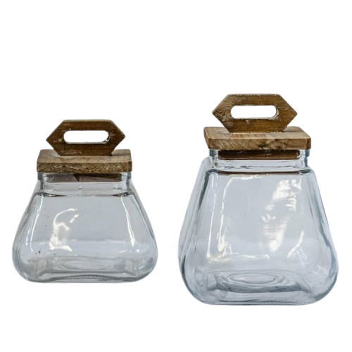 Glass Container With Wooden Lid, Large