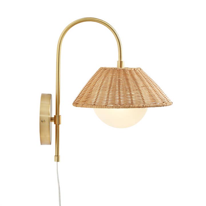 Rattan Weave Gold Plug-in Wall Scone Light