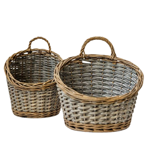 Wooden Woven Baskets, Set of 2