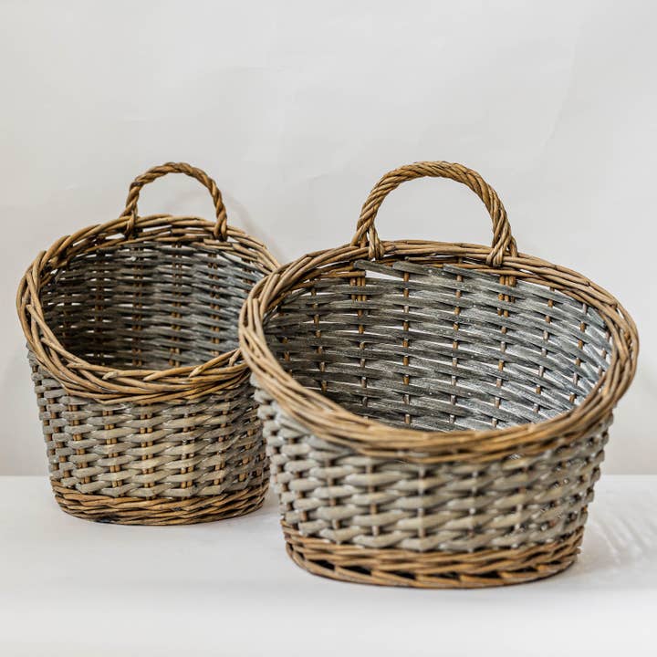 Wooden Woven Baskets, Set of 2
