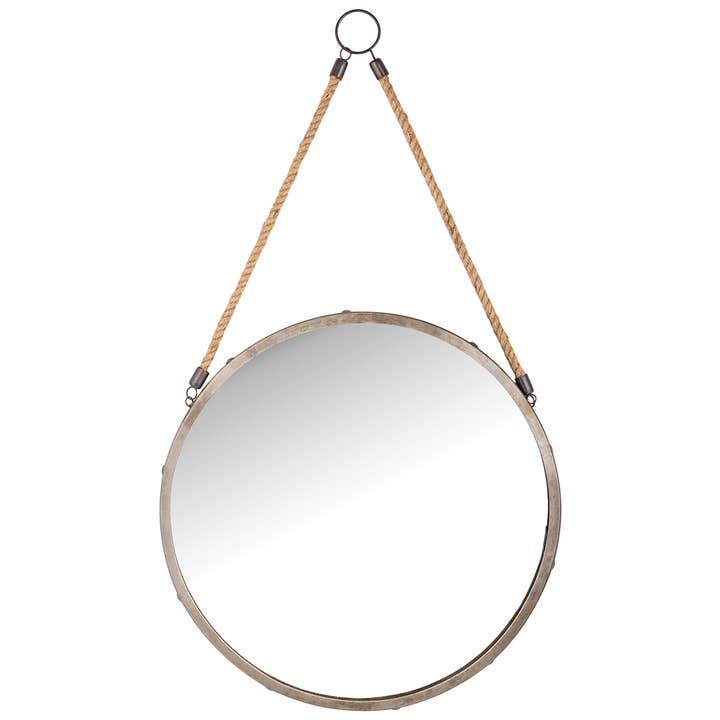 Bencrest Metal & Glass Wall Mirror with Jute Rope Hanger