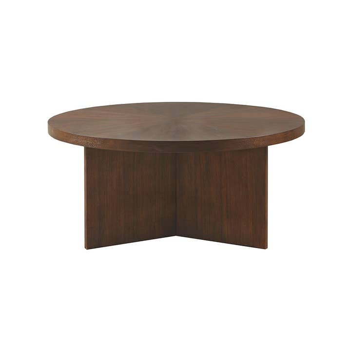 Mid-Century Round Wood Coffee Table, Brown