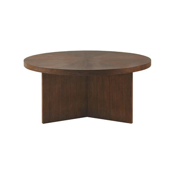 Mid-Century Round Wood Coffee Table, Brown