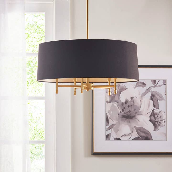 Gold Metal Black Shade 5-Bulb Chandelier