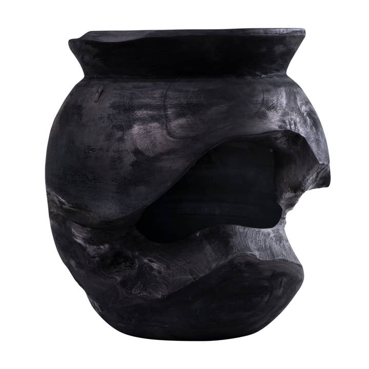 Ross Distressed Ebonized Rounded Wood Vessel Bowl