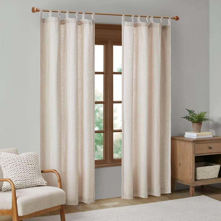 Faux Linen Tab Top Panel with Fleece Lining, Natural