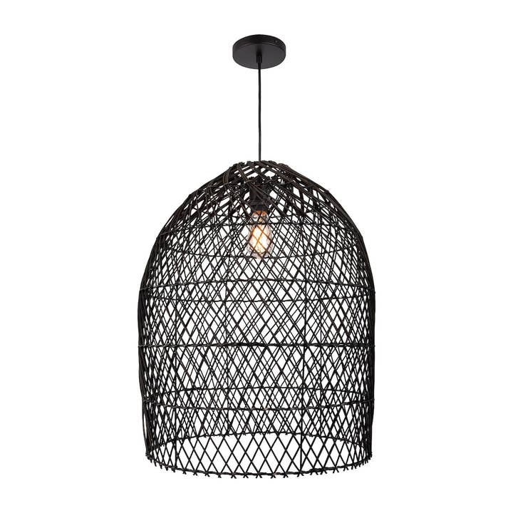 Tabuk 19" Wide 1-Light Black Rattan Pendant Light Fixture