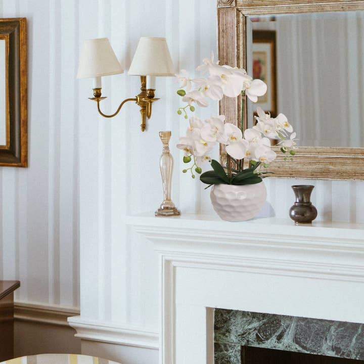 White Orchid Flower Arrangement In Vase - 20" Faux
