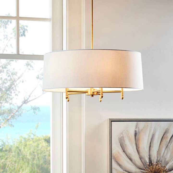 Gold Metal White Shade 5-Bulb Chandelier